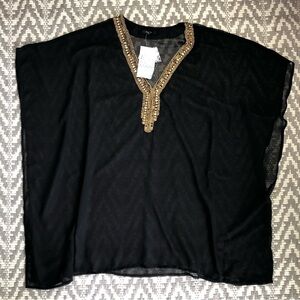 Raviya black sheer swim cover with gold beading detail size large